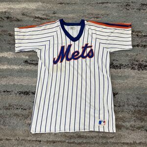 New York Mets Shirt Adult Large White Vintage Sand-Knit Stripe MLB Baseball READ